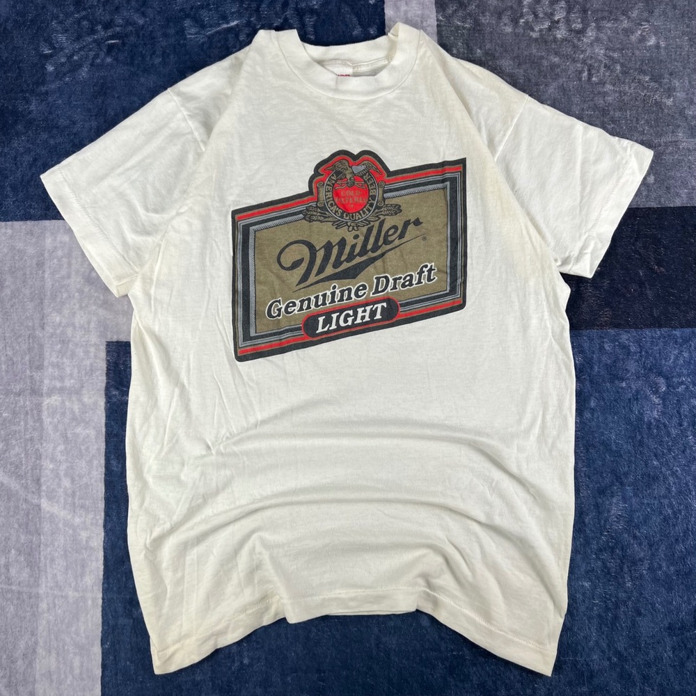 Vintage Miller Genuine Draft Light Beer T-Shirt‎ XL White Single Stitch 90s MGD